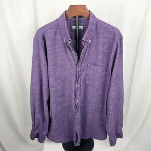 32 Bar Blues Purple Linen Cotton Button-Up Shirt XL Made in Turkey